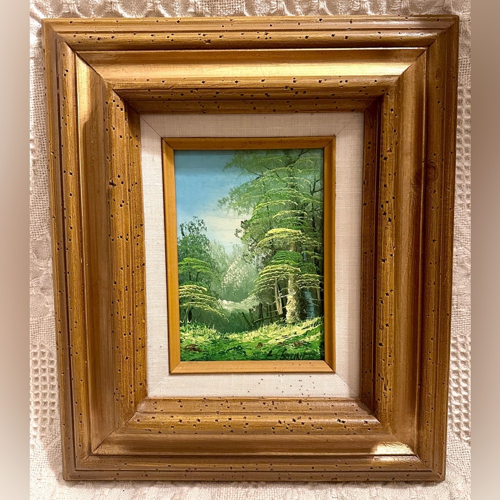 Original Oil Painting “Evergreen Forest”  Signed by Artist L. Sound 14x12 Frame